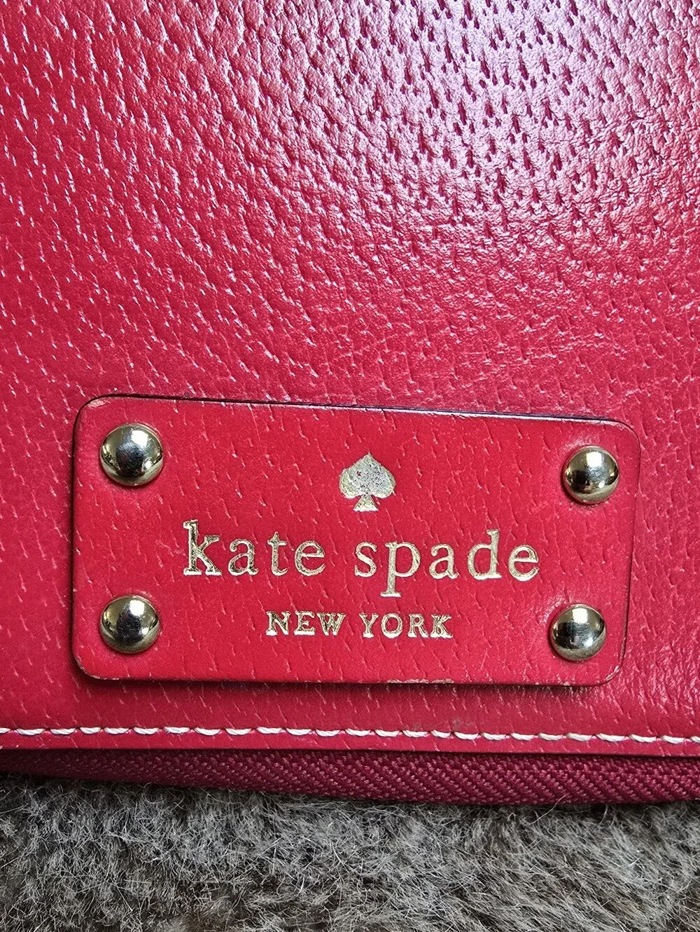kate spade Leather Wellesley Personal Agenda Planner Cherry Red Zip Around RARE